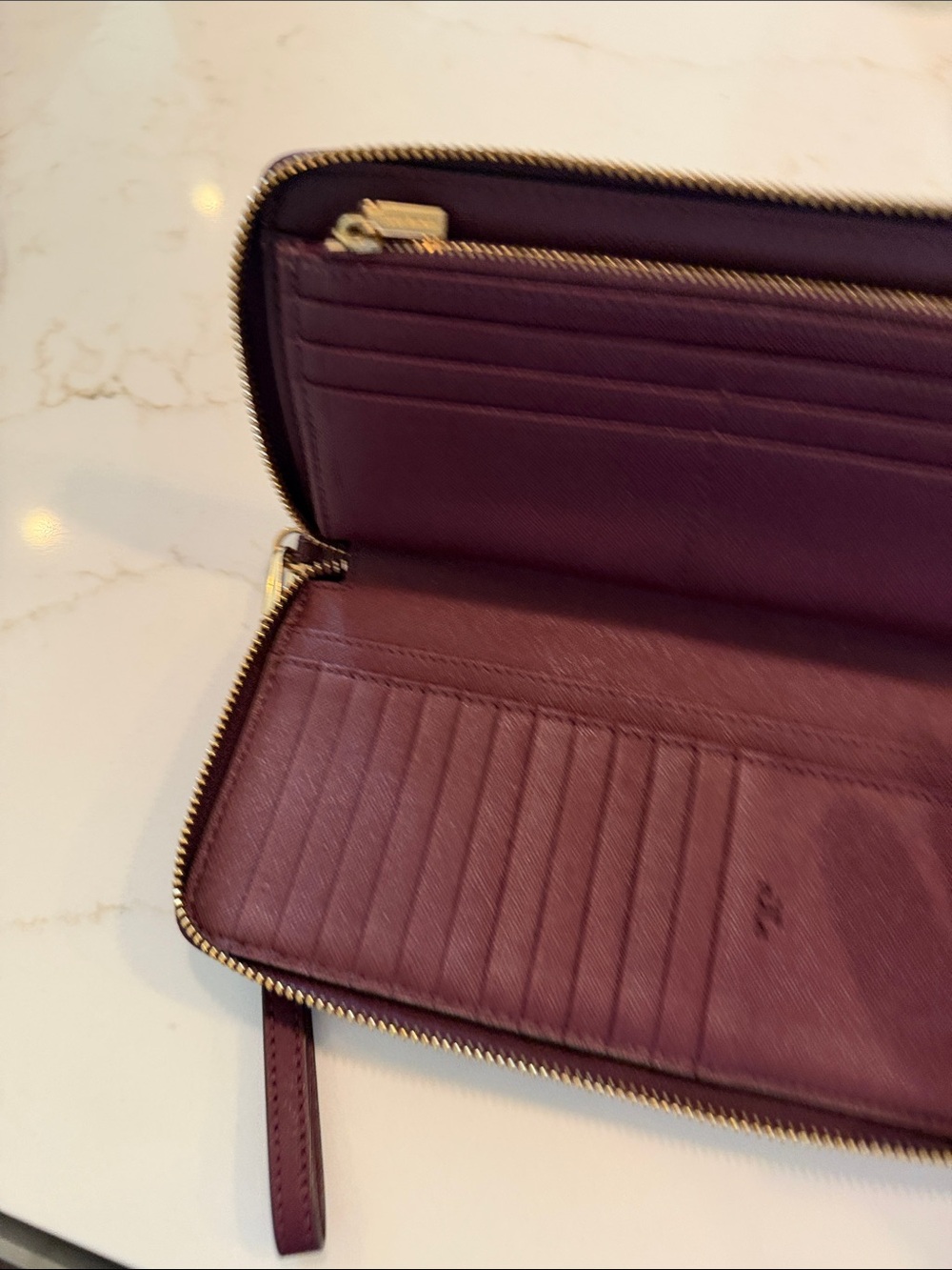 Tory Burch Plum Saffiano Zip Wristlet with Gold Logo - Picture 3 of 7